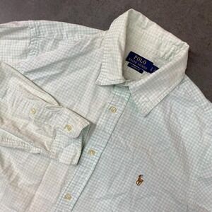 Polo Ralph Lauren Custom Fit Gingham Check Button Down Shirt Green White Men's L